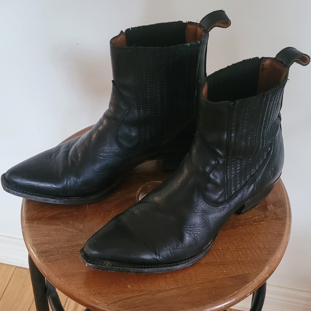 Frye Black Leather Ankle Boots